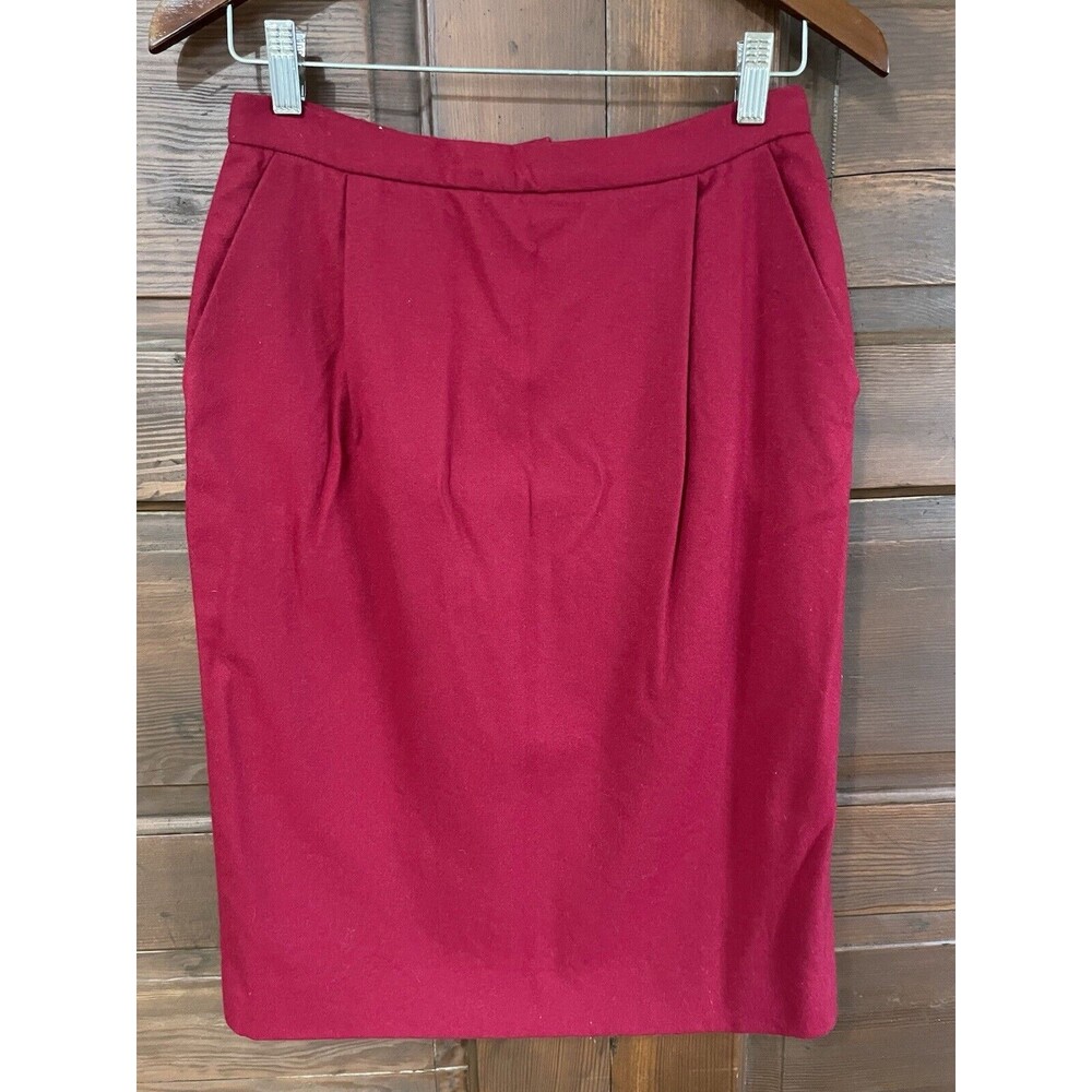 VTG Pendleton Wool Pleated Pencil Skirt Womens Sz 10 Red Midi Pockets Lined USA